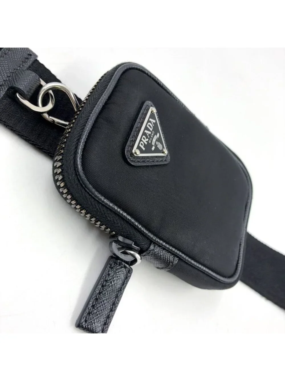 Prada Brick Re-Nylon Leather Nylon Black Shoulder Bag Silver